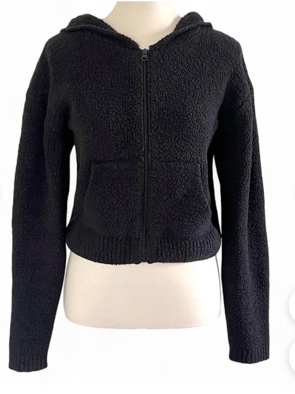 SKIMS Black Hooded Teddy Zip Jacket